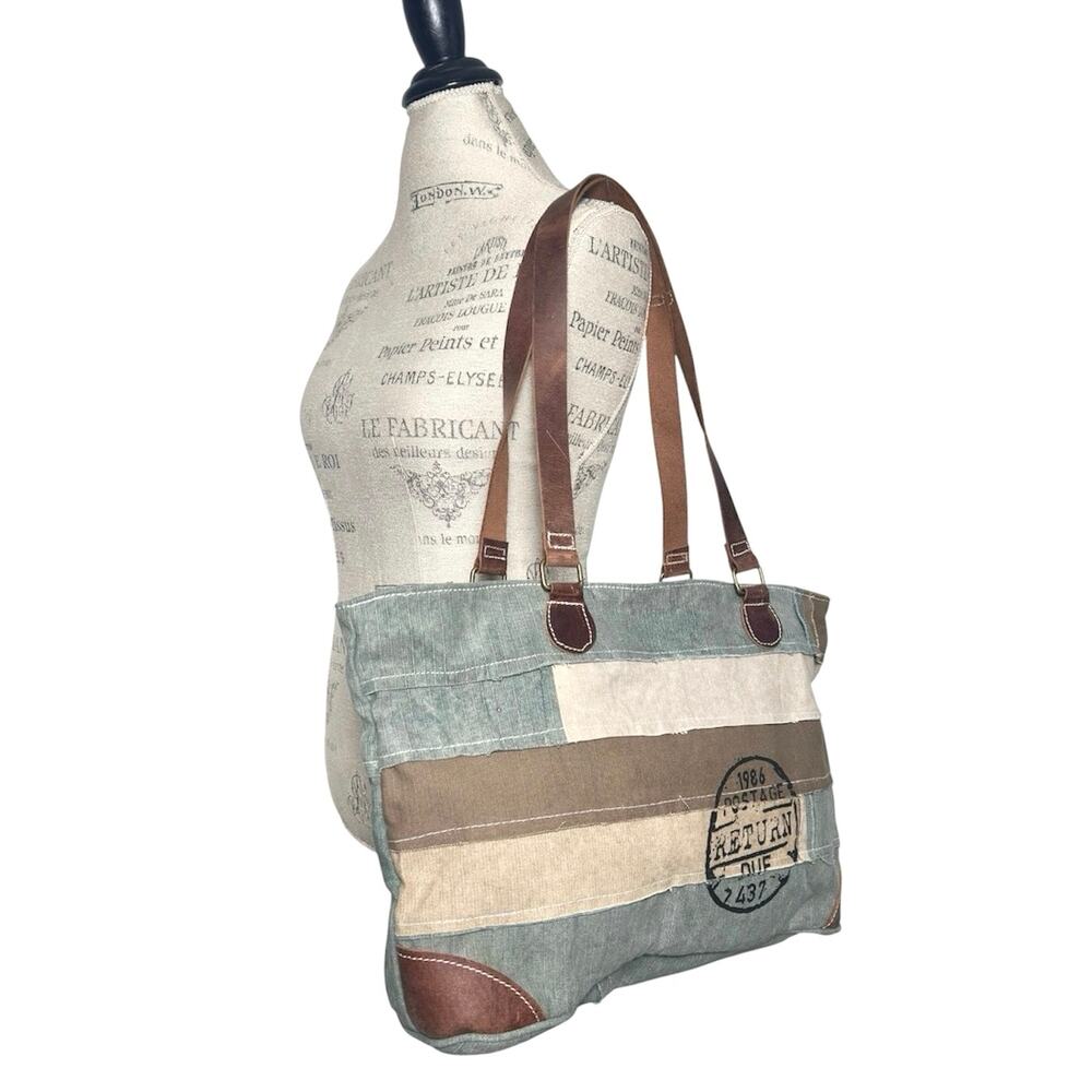 Unbranded | Women | Upcycled Patchwork Cotton Canvas Leather Trim Large Tote Bag